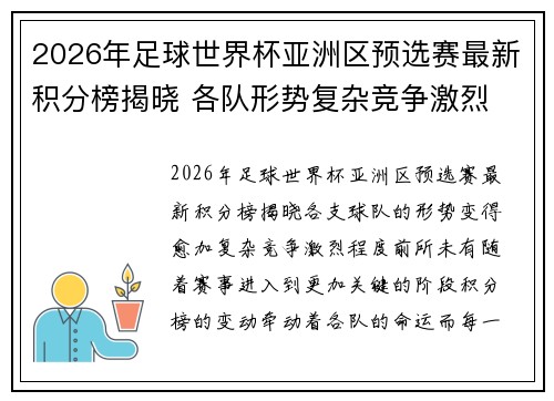 2026年足球世界杯亚洲区预选赛最新积分榜揭晓 各队形势复杂竞争激烈