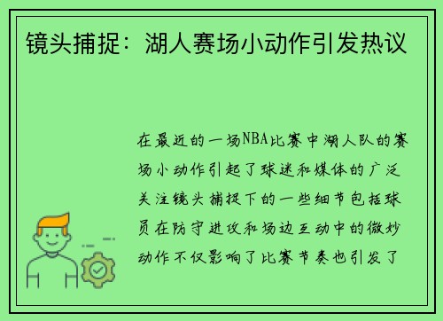 镜头捕捉：湖人赛场小动作引发热议